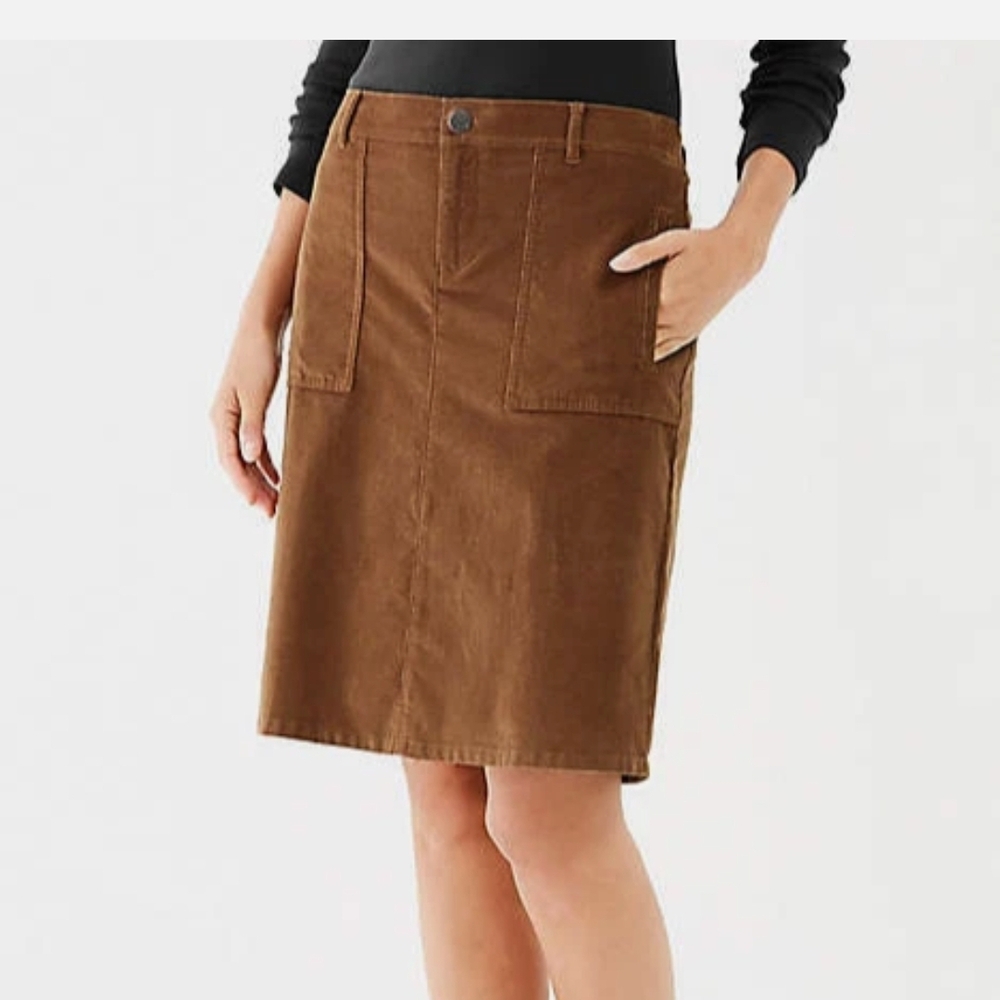 J. Jill Tan Knee Length Corduroy Pencil Skirt In Acorn Women's Small